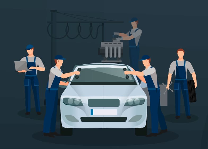 lima mekanik dan satu mobil